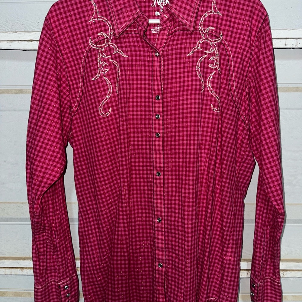 Wrangler Burgundy Checkered Embroidered Shirt